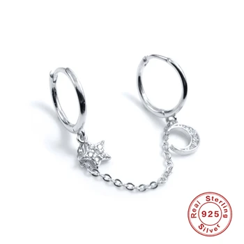 CANNER 925 Sterling Silver Double Star Luna Hoop Cercei Pentru Femei Zircon Diamant Piercing Cercei Cercei Bijuterii Pendientes