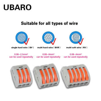 UBARO 2 buc/LOT Izolare Universal Mini Conectori de Sârmă de Cablu Solid Sau sârmă moale Push-in Conductor PCT Repede Bloc Terminal