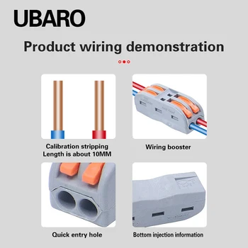 UBARO 2 buc/LOT Izolare Universal Mini Conectori de Sârmă de Cablu Solid Sau sârmă moale Push-in Conductor PCT Repede Bloc Terminal