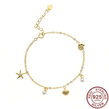925 Sterling Silver Shell steaua de mare Perla Scoica Oceanului Element Farmecul Brățară Bijuterii de Mana pentru Femei de Culoare de Aur, Accesorii Femei