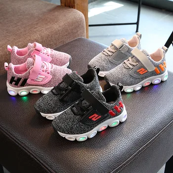 Copii Pantofi de Sport 2020 Primăvara și Toamna Non-alunecare Pantofi Casual pentru Baieti si Fete Lumini LED-uri care Zboară Țesute Plasă Pantofi