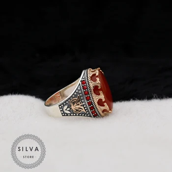 Silva 925 Sterling Silver Ring pentru Bărbați Agat Aqeeq Piatra S925 argint moda Bijuterii Cadou Mens Inele de Toate dimensiunile