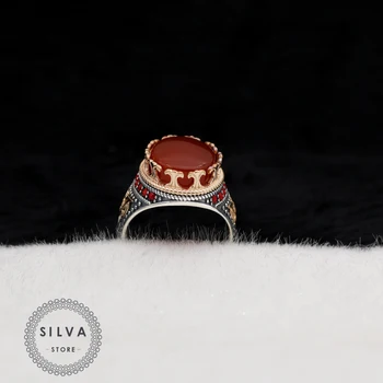 Silva 925 Sterling Silver Ring pentru Bărbați Agat Aqeeq Piatra S925 argint moda Bijuterii Cadou Mens Inele de Toate dimensiunile