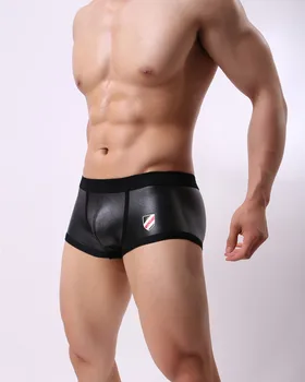 2018 brand Curajos persoana Sexy Bărbați Imitație de Piele Boxeri pentru bărbați Chiloți pentru Bărbați Chiloți U Convex Husă boxeri Lenjerie