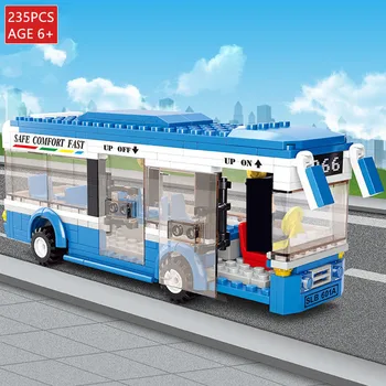 235Pcs Autobuz Model de Masina Blocuri Seturi DIY Juguetes Playmobil Copii Brinquedos Cărămizi Kit de Jucarii Educative pentru Copii