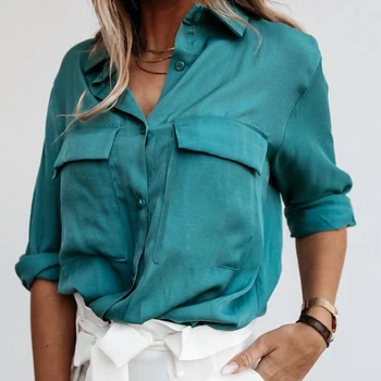 Elegant Culoare Solidă Maneca Reglabil Bluza Tricouri Femei 2020 Toamna Pulovere Bluze Office Lady Noi V-Neck Bumbac Lenjerie De Pat Blusa