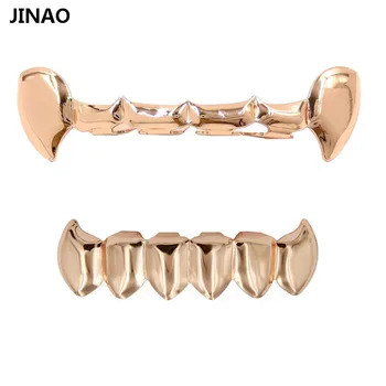 JINAO Nou Potrivire de Culoare de Aur Placat cu Hip Hop Dinții Jumătate Fang Sus & Solid Colții de Jos Grillz Vampiri.Cadou