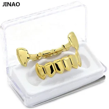 JINAO Nou Potrivire de Culoare de Aur Placat cu Hip Hop Dinții Jumătate Fang Sus & Solid Colții de Jos Grillz Vampiri.Cadou