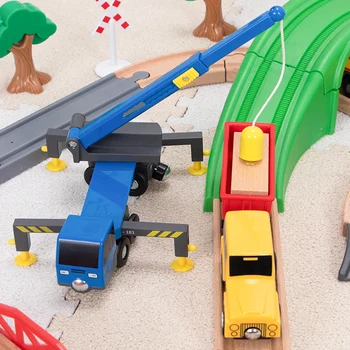 Cale de lemn Set de Tren Spalatorie Auto, Cameră de Lemn de cale Ferată Mașină de Puzzle de Învățământ Jucării Compatibil Marca Cale de Lemn Jucarii pentru Băiat Cadouri
