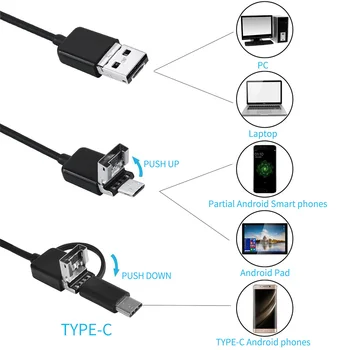 7.0 mm Endoscop cu Camera HD de Tip c USB Endoscop cu 6 LED-1/2/3.5 M de Greu de Cablu Moale rezistent la apa Inspecție Puncte pentru Android