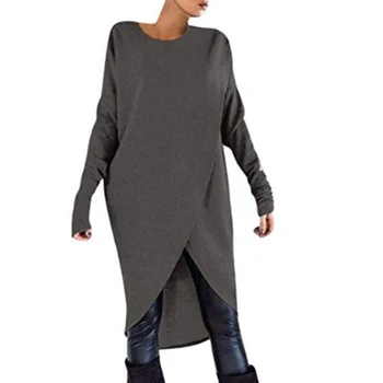 Femei Rochie De Culoare Solidă Maneca Lunga Tiv Neregulate De Dimensiuni Mari Tricot Pulover Vrac Bluza Rochie