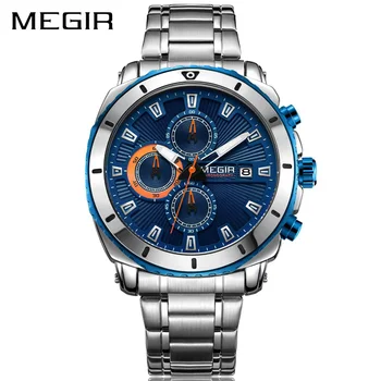 MEGIR Cronograf Cuarț Bărbați Ceas Brand de Lux din Oțel Inoxidabil de Afaceri Albastru Ceasuri Barbati Ceas Relogio Masculino 2019 Noi