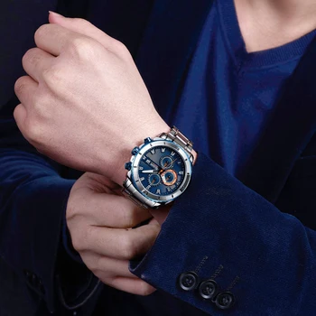 MEGIR Cronograf Cuarț Bărbați Ceas Brand de Lux din Oțel Inoxidabil de Afaceri Albastru Ceasuri Barbati Ceas Relogio Masculino 2019 Noi