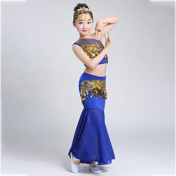 100-160CM Belly Dance pentru Copii de Ziua Femei Umăr Pe Fata Cosplay Etapă Sequin Costume Orientale pentru Copii Fuste Coadă de Pește