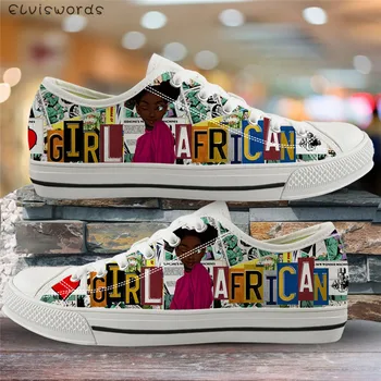 ELVISWORDS Tineri Femei Panza de Lumina Apartamente African Fata Respirabil Vulcanizat Pantofi Low-Top Adidași Casual pentru Studenți Zapatos