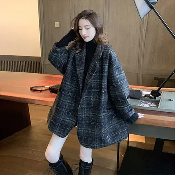 Mishow 2020 Femei Nou de îmbrăcăminte de iarnă se ingroase lână sacou feminin versiunea coreeană de scurt vrac Carouri lână coa