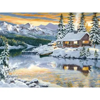 Gatyztory Zăpadă Scena Pictura De Numere Panza de Colorat Peisaj Handpainted Cadou 60×75 cm Decor de Perete
