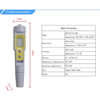 Digital rezistent la apa PH/Temp Metru Tester Pen Acidometer Digital de Calitate a Apei Puritate Monitor de Măsurare pentru Acvariu Vin