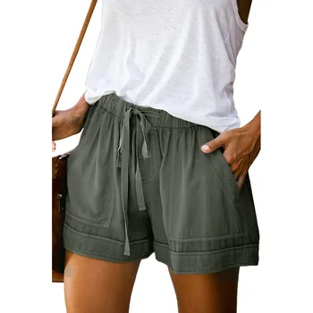 Femei Pantaloni Scurți Casual Simplu De Culoare Solidă Talie Elastic Cu Cordon, Buzunare Vara Plaja Usoare Scurt Lounge Shorts