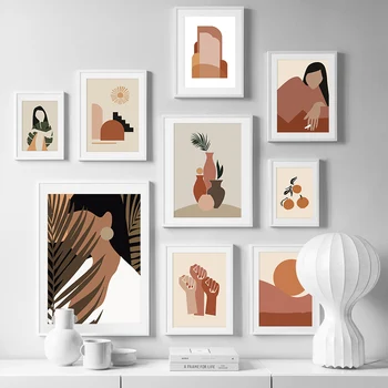 Orange Epocă Scandinave Poze De Perete Pentru Camera De Zi Postere, Printuri Abstracte Fata De Arta De Perete Panza Pictura Imagine Fără Chenar
