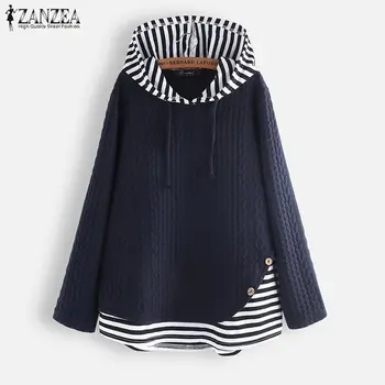2021 ZANZEA Primăvară Hanorac Bluza Vintage cu Dungi Camasi Blusas Femei Casual cu Maneci Lungi Mozaic Tunica Topuri Femei Camasa 5XL