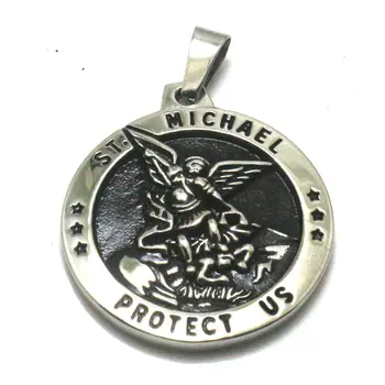 Oamenii Băiat Cool 316L din Oțel Inoxidabil Stele SAINT MICHAEL a NE PROTEJA Rotund Medalie Pandantiv cele mai Noi