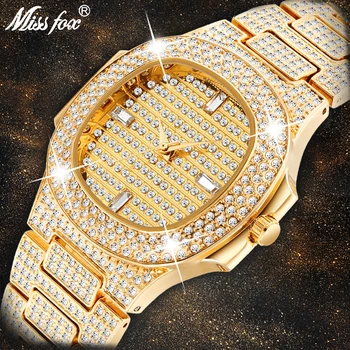 MISSFOX Doamnelor Bling Bling Femei Ceasuri Diamant 18K Aur Patek Ceas Femei Analog Hip Hop de Gheață Afară de Cuarț Ceasuri de mana