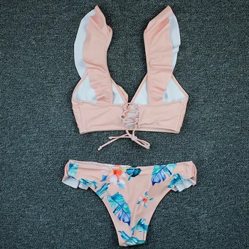 Roz Ciufulit Costume de baie Bikini Femei Florale Imprimare Sexy Split de costume de Baie Pentru Fete Costume de baie În 2020, cele mai Noi купальники женские 2021