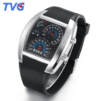 TVG Unqiue Design Bena Watche Bărbați Led Binar, Ceasuri Curea Silicon Electronice, Ceasuri de mana Barbati Militar Aviator Ceasuri