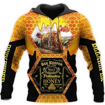 Cele mai recente vechi apicultor de imprimare 3D bărbați Hoodie pur miere prime de moda Harajuku Hanorac cu glugă