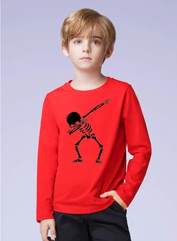Băieți Fete Toamna Stil Topuri Cu Maneci Lungi Tricou Tamponare Craniu Schelet De Adolescent Copii Casual Tricouri Tricouri Copii Unisex Negru Logo-Ul