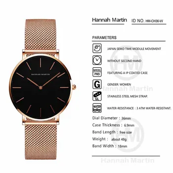 Hannah Martin Moda Brand De Lux Femei De Cuarț Ceas De Mână Pentru Femei Viață Impermeabil Doamnelor Ceasuri Ceas Femei Reloj Mujer