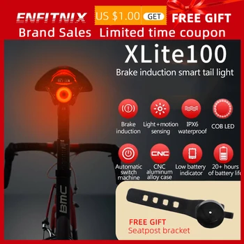Xlite100 Biciclete stopuri Inteligent senzor lumini de Frână ENFITNIX usb Road bike MTB din Spate, stopurile si Numarul placa suport