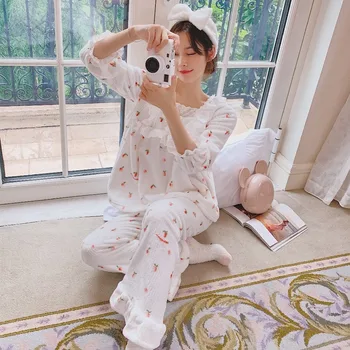 Noi de Iarna Pijamale Femei Flanel Cald Pijamale coreean Dantela de Acoperire Stil Printesa Cald Serviciu Acasă Costum din Două piese