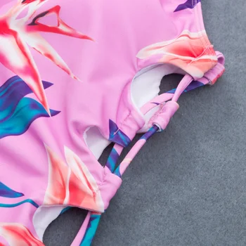 Sexy Împinge în Sus Bikini 2019 Cut Mare de Costume de baie pentru Femei Floral-costum de Baie Feminin Monokini Dantelă-Up Costum de Baie Roz-O bucată de Costume