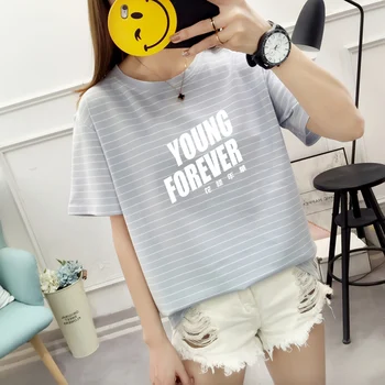 Femei Kpop TINERI pentru TOTDEAUNA Scrisoare de Imprimare Tricou Casual, din Bumbac Hipster Maneca Scurta Tricou Topuri de Vara Dungă Mujer T-Shirt
