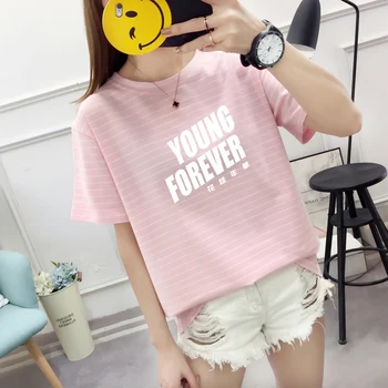 Femei Kpop TINERI pentru TOTDEAUNA Scrisoare de Imprimare Tricou Casual, din Bumbac Hipster Maneca Scurta Tricou Topuri de Vara Dungă Mujer T-Shirt