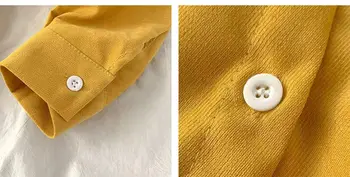 Primavara Toamna Gros Tricou pentru Femei de Moda Guler Polo Liber Supradimensionat Bluze Vintage Maneca Lunga Single-Breasted de sex Feminin Topuri