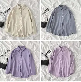 Primavara Toamna Gros Tricou pentru Femei de Moda Guler Polo Liber Supradimensionat Bluze Vintage Maneca Lunga Single-Breasted de sex Feminin Topuri