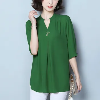 L-4XL Femei, Plus Dimensiune Bluze de Vara Toamna Tricouri Moda Șifon Bluza Office Doamnelor V Gât Topuri Supradimensionate Blusas Mujer Verde