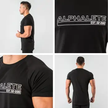 Negru Sport Slab T-shirt pentru Bărbați tricou maneca Scurta de sex Masculin Vara Fitness Culturism Bumbac imprimat tricou Topuri Haine Casual