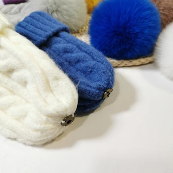 Iarna Adult Copil Real blană de vulpe pom pom Hat gros poftă de mâncare model de Cablu Cald căciuli Capac Fată băiat lână de tricotat chelioși Gorros