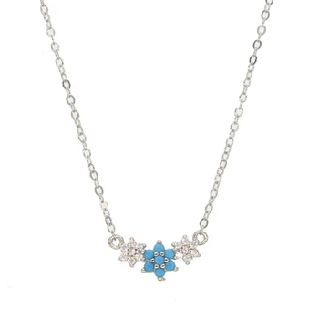 New sosire moda bijuterii strălucitoare piatră albastră floare cu cristal cz floare cravată colier argint sterling declarație lanț