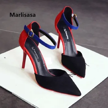 Marlisasa Femei Drăguț Dulce Confortabil Toc Pompe Doamna Casual De Primavara Black & Red Pantofi Cu Toc Femmes Hauts Gheare F2708