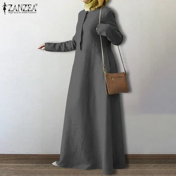 ZENZEA 2021 Retro Musulman Maxi Rochie de Toamna Femei Islam Îmbrăcăminte Casual cu Maneci Lungi Vestidos de sex Feminin O de Gât Halat Supradimensionate