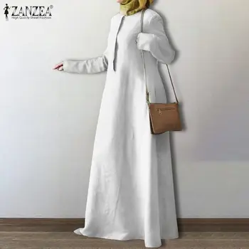 ZENZEA 2021 Retro Musulman Maxi Rochie de Toamna Femei Islam Îmbrăcăminte Casual cu Maneci Lungi Vestidos de sex Feminin O de Gât Halat Supradimensionate