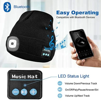 Iarna Bluetooth LED Beanie Hat Cu Lanterna Muzica Căști fără Fir, Capac Built-in difuzoare Stereo Microfon USB de Reincarcare Tricotate