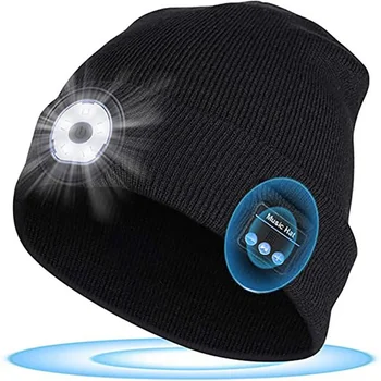 Iarna Bluetooth LED Beanie Hat Cu Lanterna Muzica Căști fără Fir, Capac Built-in difuzoare Stereo Microfon USB de Reincarcare Tricotate