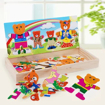 Puzzle-Uri Pentru Copii Jucarii Din Lemn Cutie De Învățare De Învățământ De Jucarie Little Bear Schimba Hainele Puzzle Din Lemn Pentru Copii Din Lemn Jucarie Copii Jucarie