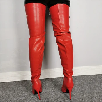 Intenția Inițială Elegant Coapsa Inalta Cizme Roșii Femeii A Subliniat Toe Peste Genunchi Ridicat Cizme Lungi Sexy Pantofi De Iarna Femei Plus Dimensiune